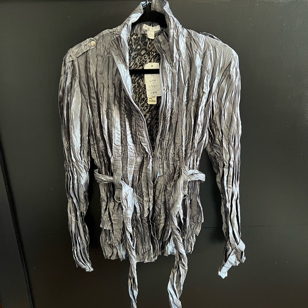 Puli Metallic Gray Crinkled Trench Coat